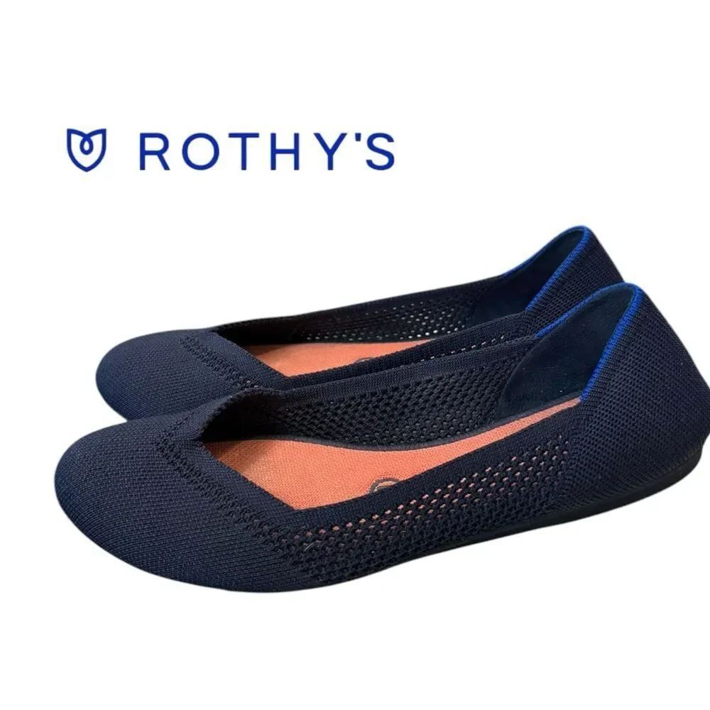 Rothy's Round Toe Maritime Lattice Stitch Navy Blue Slip-on Flats 8
